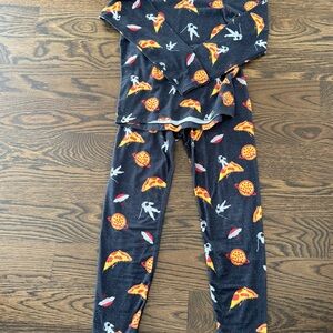 Kids Pizza Print Matching Set - Black and Orange